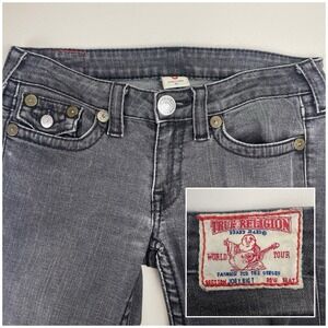 True Religion Jeans‎ 30 (30x29) Womens Joey Big T Black Wash Faded Flare Y2K USA